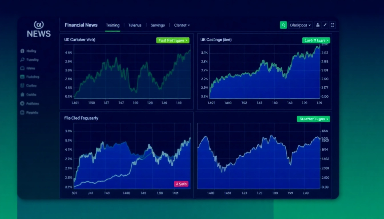 UK Stock Market News updates featuring rising stocks, market trends, and financial charts for
